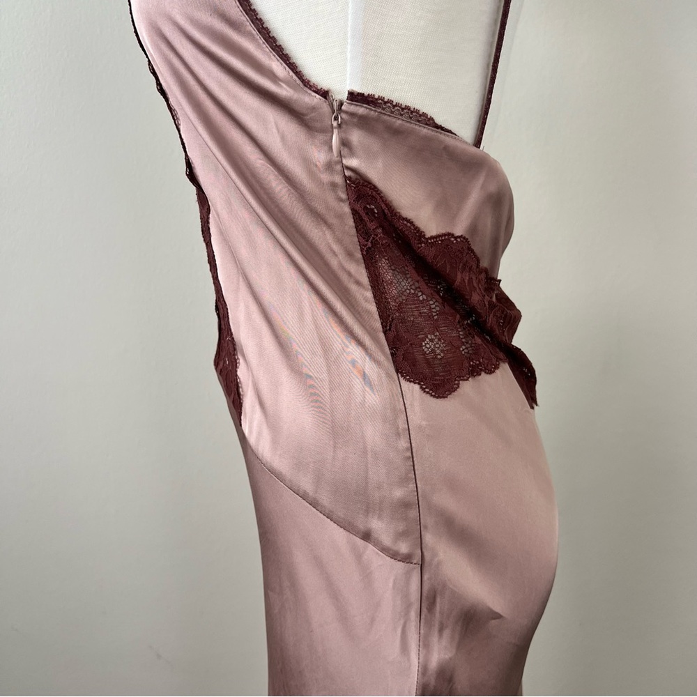 NWT ZARA Satin Style Lace Slip Dress Dusty Rose Deep Red Lace Size S Festival - Picture 8 of 11